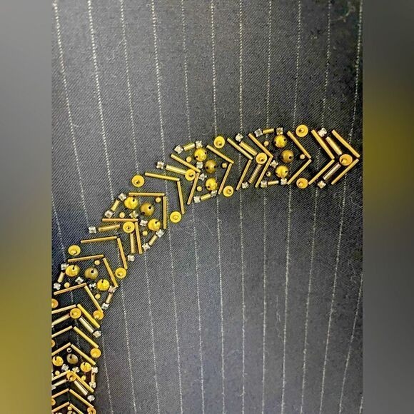 J Crew navy pin stripe pencil skirt with sequined detail.  Office Siren 6. NWT - Picture 6 of 7